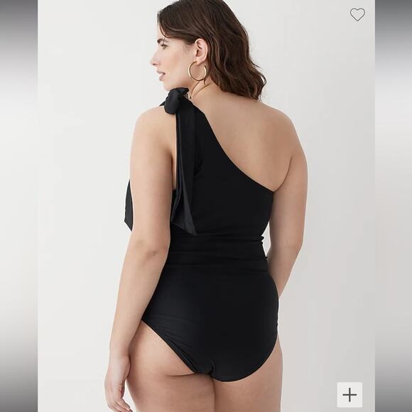 🆕 J. Crew Bow One Piece Swim One Shoulder All Black Plus Swimsuit NEW NWT - Picture 9 of 13